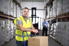 Warehouse Worker Using a Hand Truck